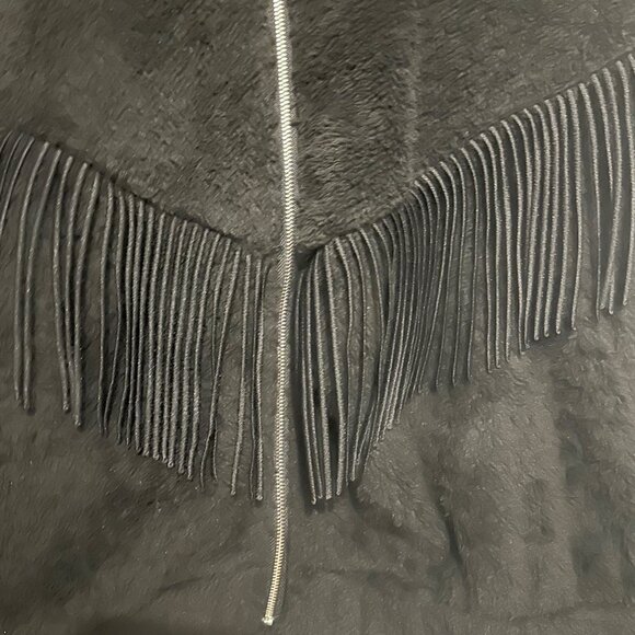 Shein Black Faux Fur Fringe Jacket Womens M 38 Polyester Zip Closure - Picture 5 of 7